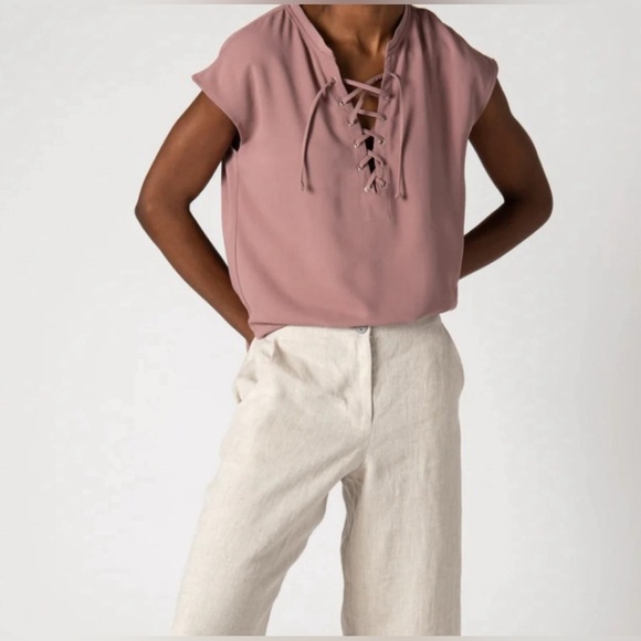 Pink Tie Front Cap Sleeve Blouse - Picture 1 of 9